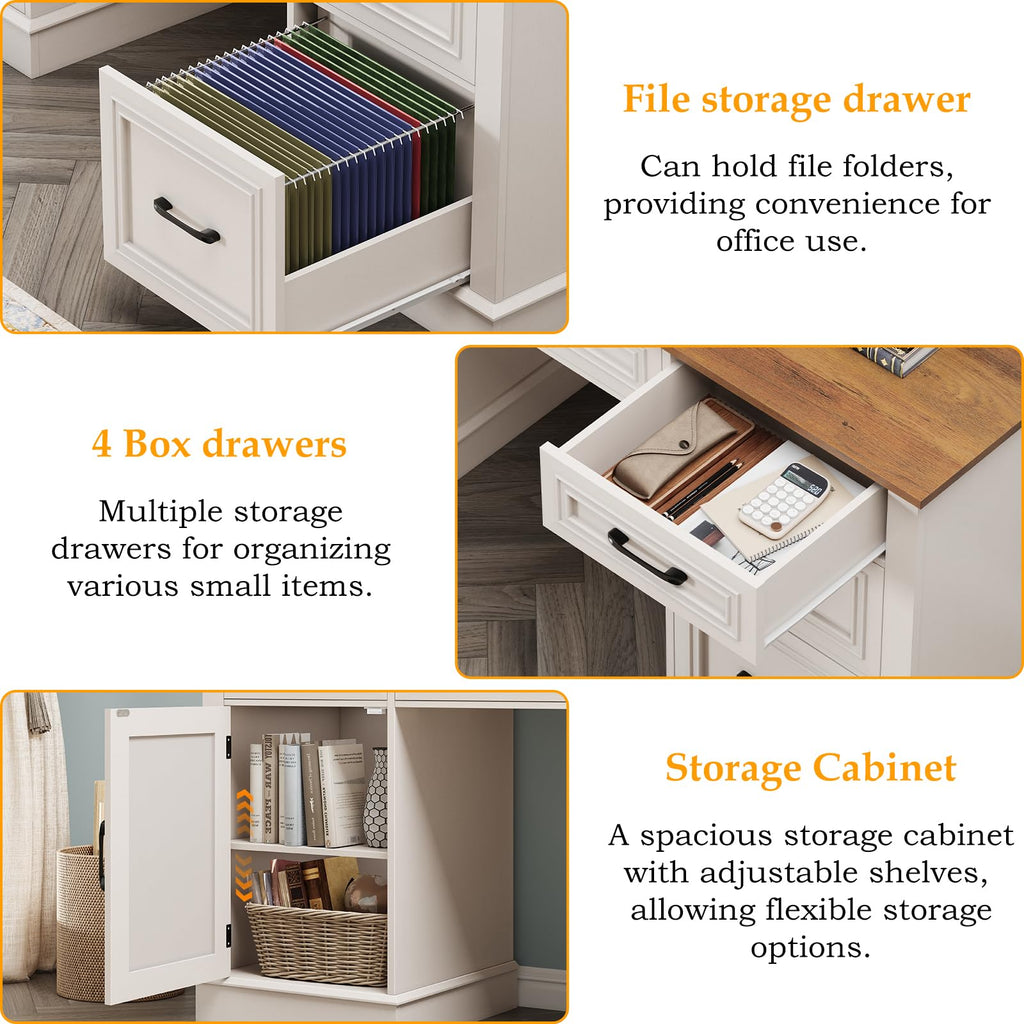 White 5 Drawer Executive Desk N837
