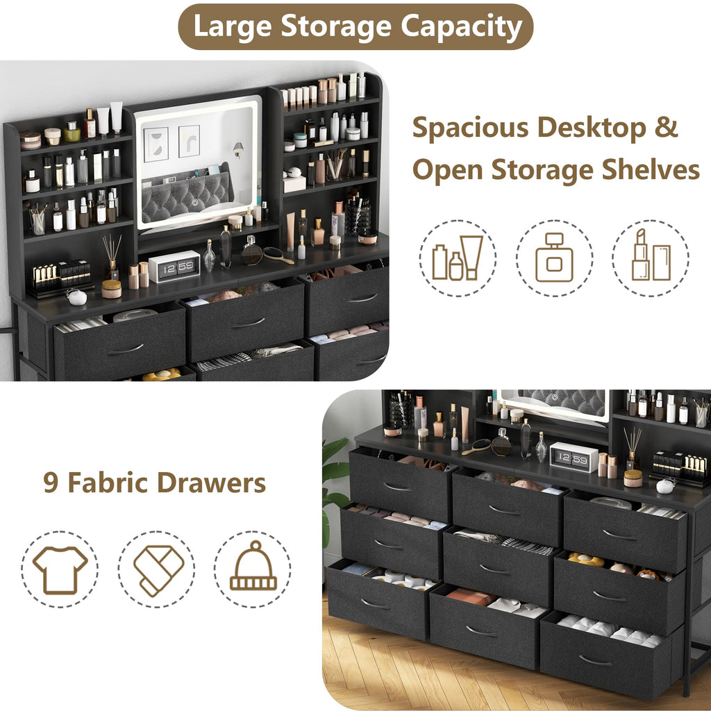 9 Drawer Dresser with LED Mirror F5586