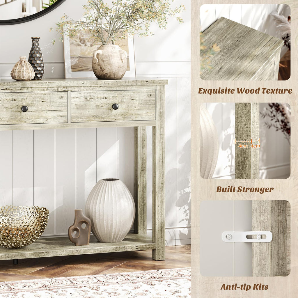32 Inch Light Rustic Oak Console Table with 2 Drawers M994