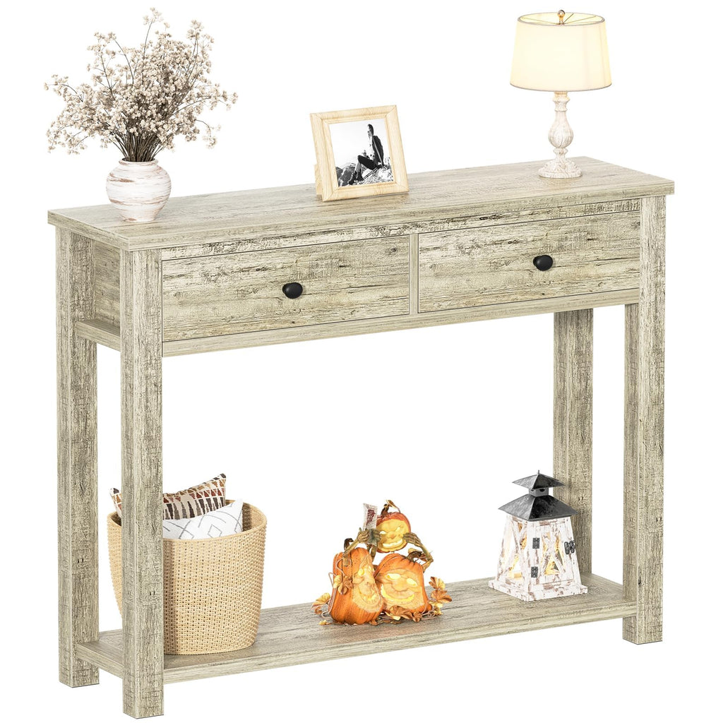 32 Inch Light Rustic Oak Console Table with 2 Drawers M994