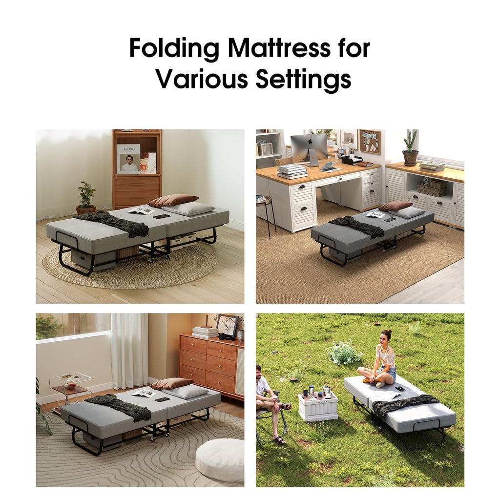 Folding Bed with Mattress, Memory Foam and Metal Frame, 75" x 31" D1447