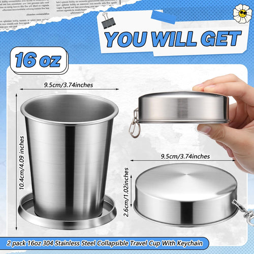 2 Pack 304 Stainless Steel Collapsible Cup 16 oz K400965