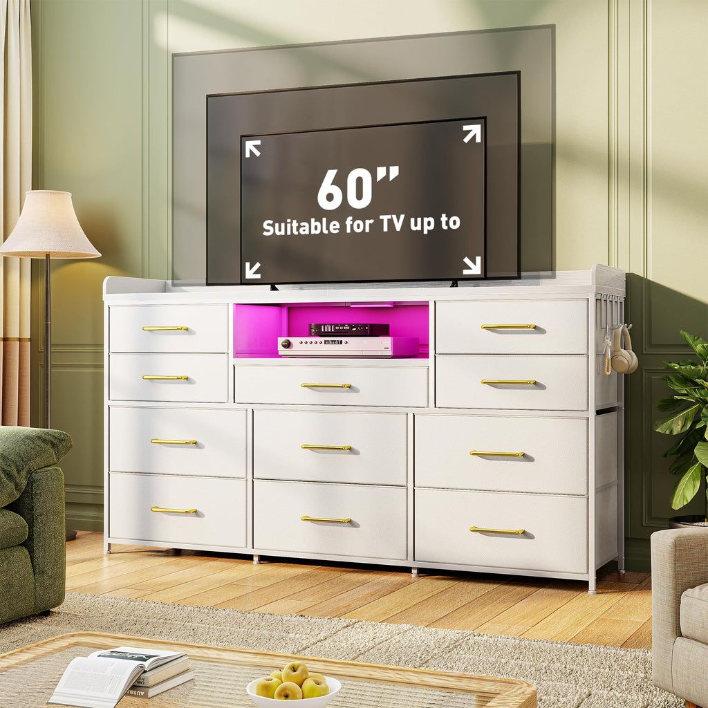 LED Dresser with Charging Station, 11 Drawers & 4 Hooks X931