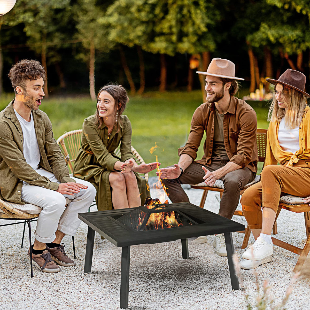 34 in Black Fire Pit with Grill K9907