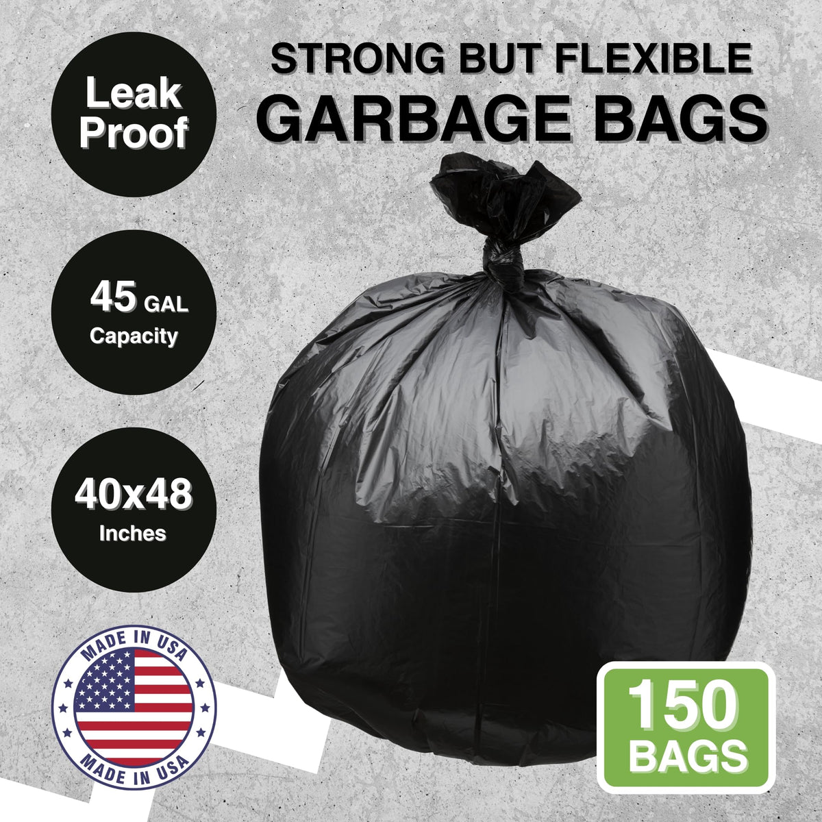 45 Gallon Black Trash Bag 150 Count Can Liner H266
