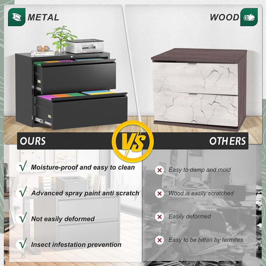 Black 2 Drawer Metal File Cabinet with Lock W71473