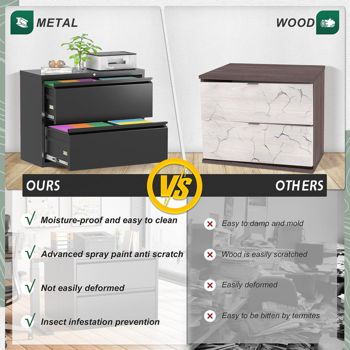 Black 2 Drawer Metal File Cabinet with Lock W71473