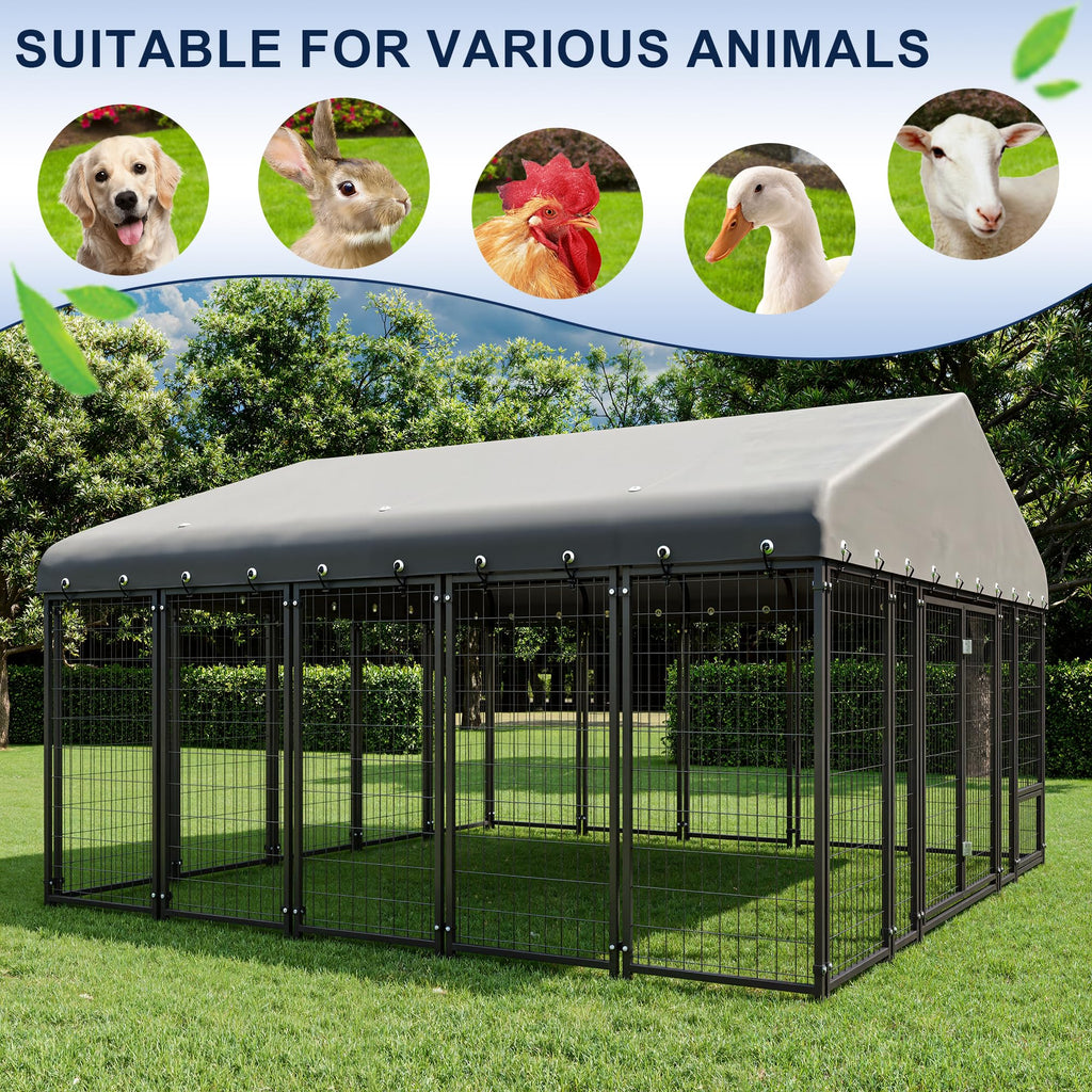 10X10FT Double Door Dog Kennel with Roof J738