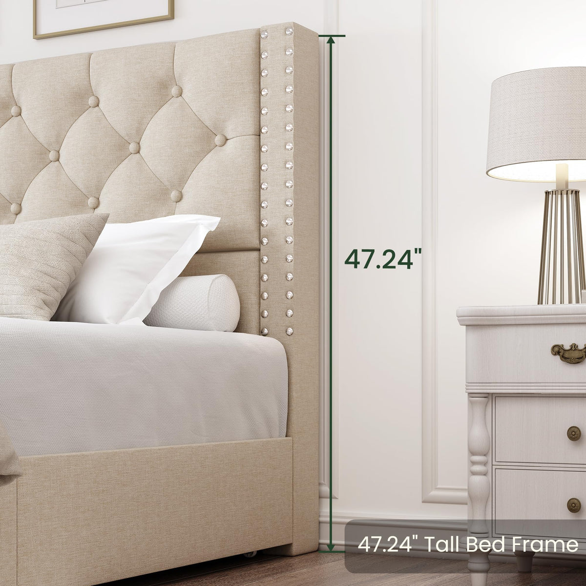 Queen Size Linen Upholstered Platform Bed Frame with 4 Storage Drawers Z54172