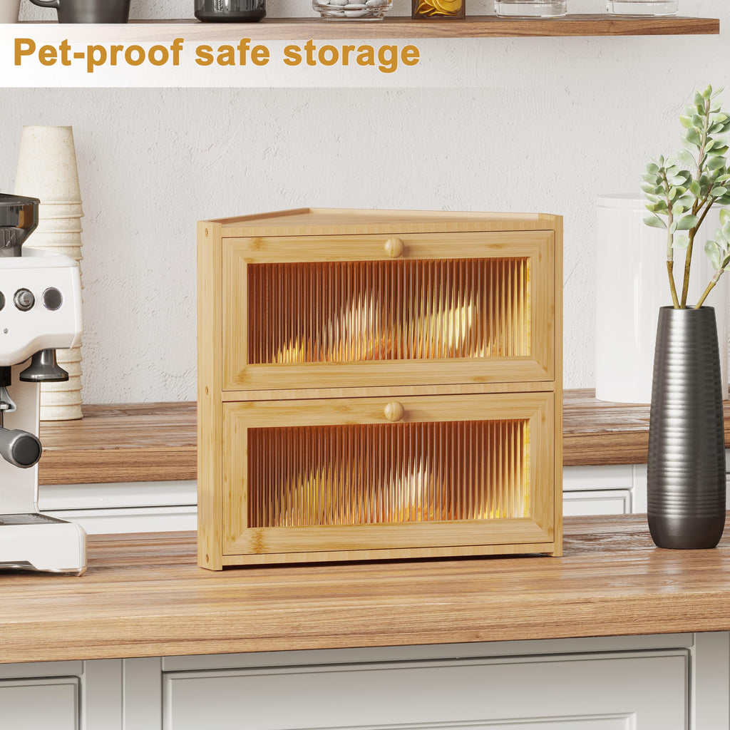 Double Layer Bamboo Bread Box with Wavy Windows H614536