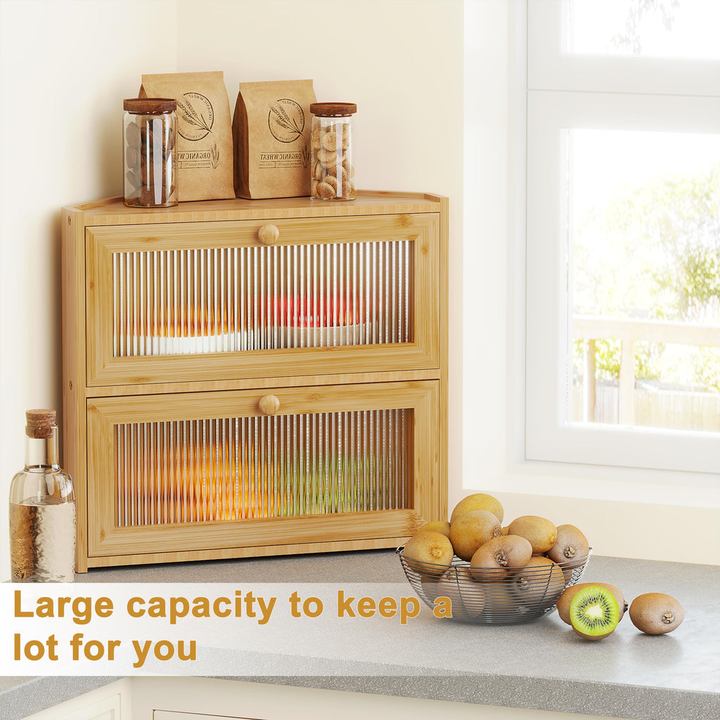 Double Layer Bamboo Bread Box with Wavy Windows H614536