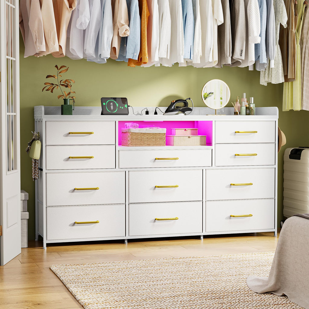 LED Dresser with Charging Station, 11 Drawers & 4 Hooks X931