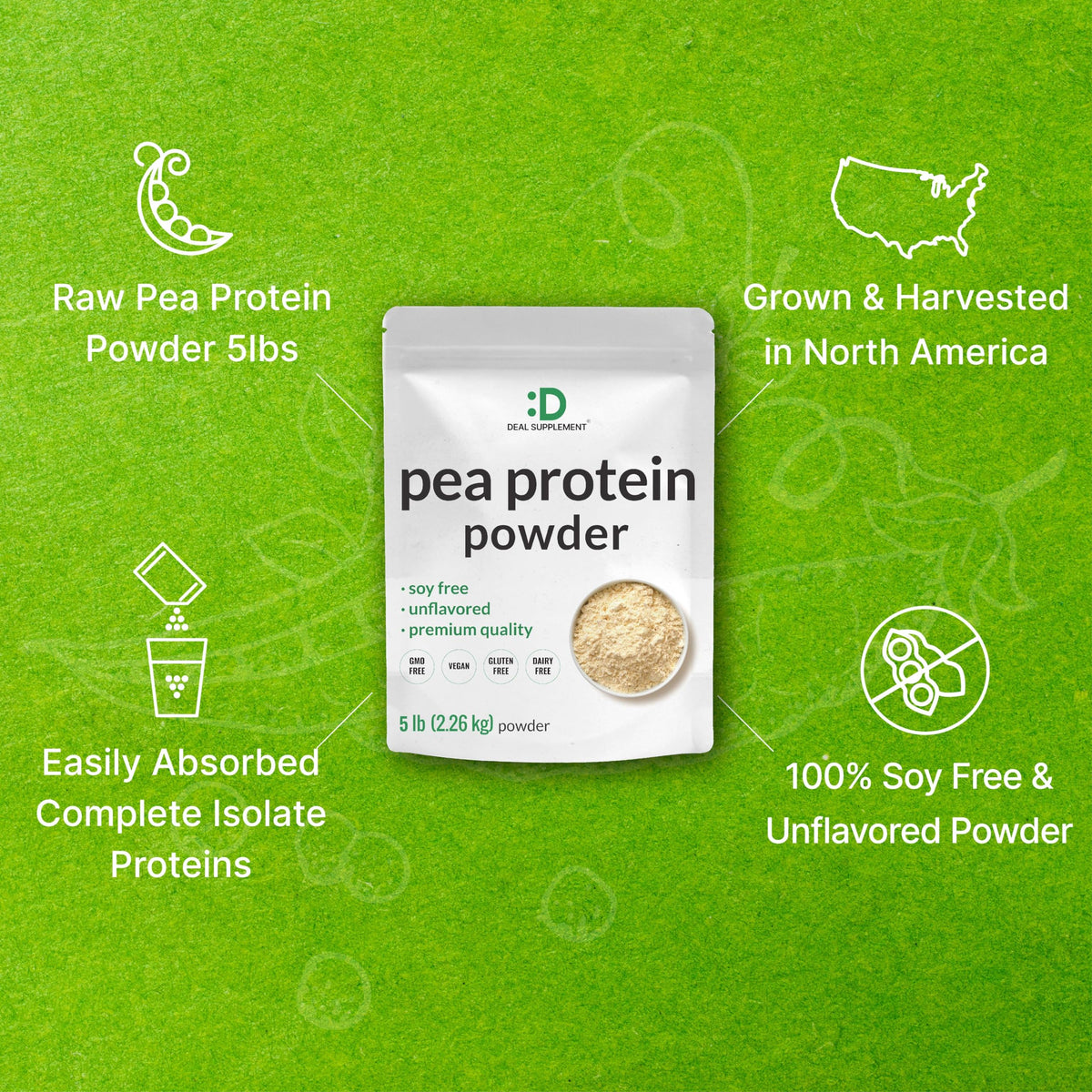 Unflavored Pea Protein Powder 5lbs Isolate Vegan Soy Free C71221